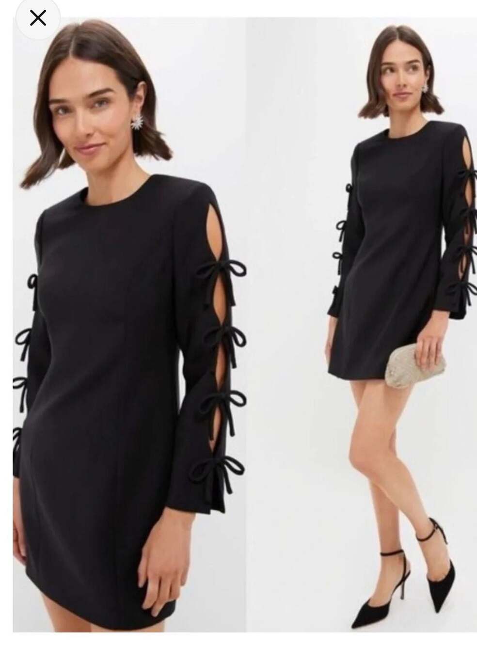 Tuckernuck Hyacinth House Belinda Black Long Sleeve Bow Mini Dress NWT